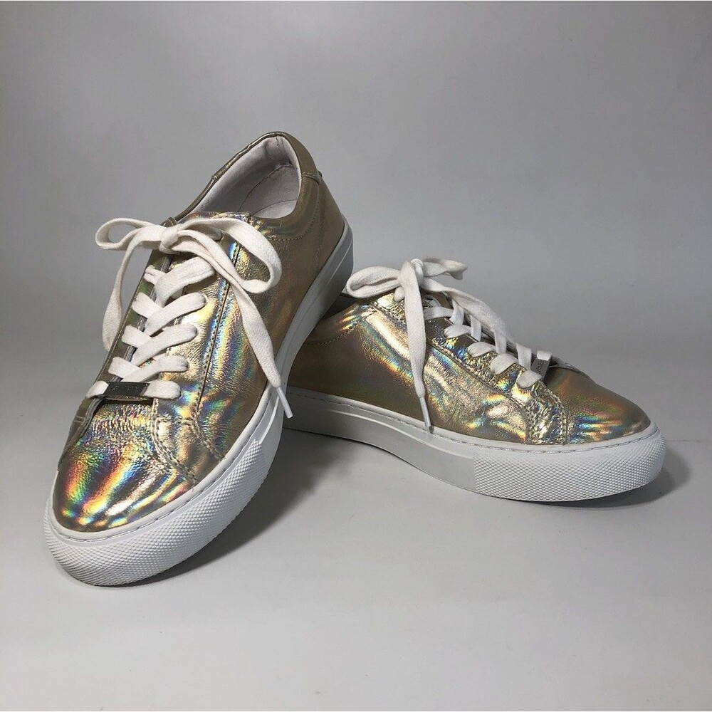 J/Slides NYC Gold Metallic Leather Lacee Size 6.5 Women's Sneakers